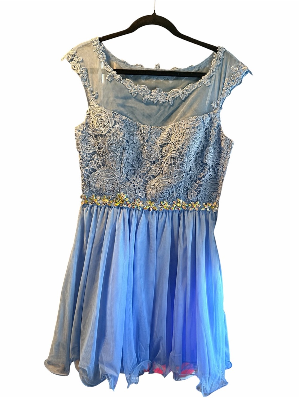 NWT Light Blue Lace & Tulle Party Dress with Floral Waist Size 11-12 Juniors